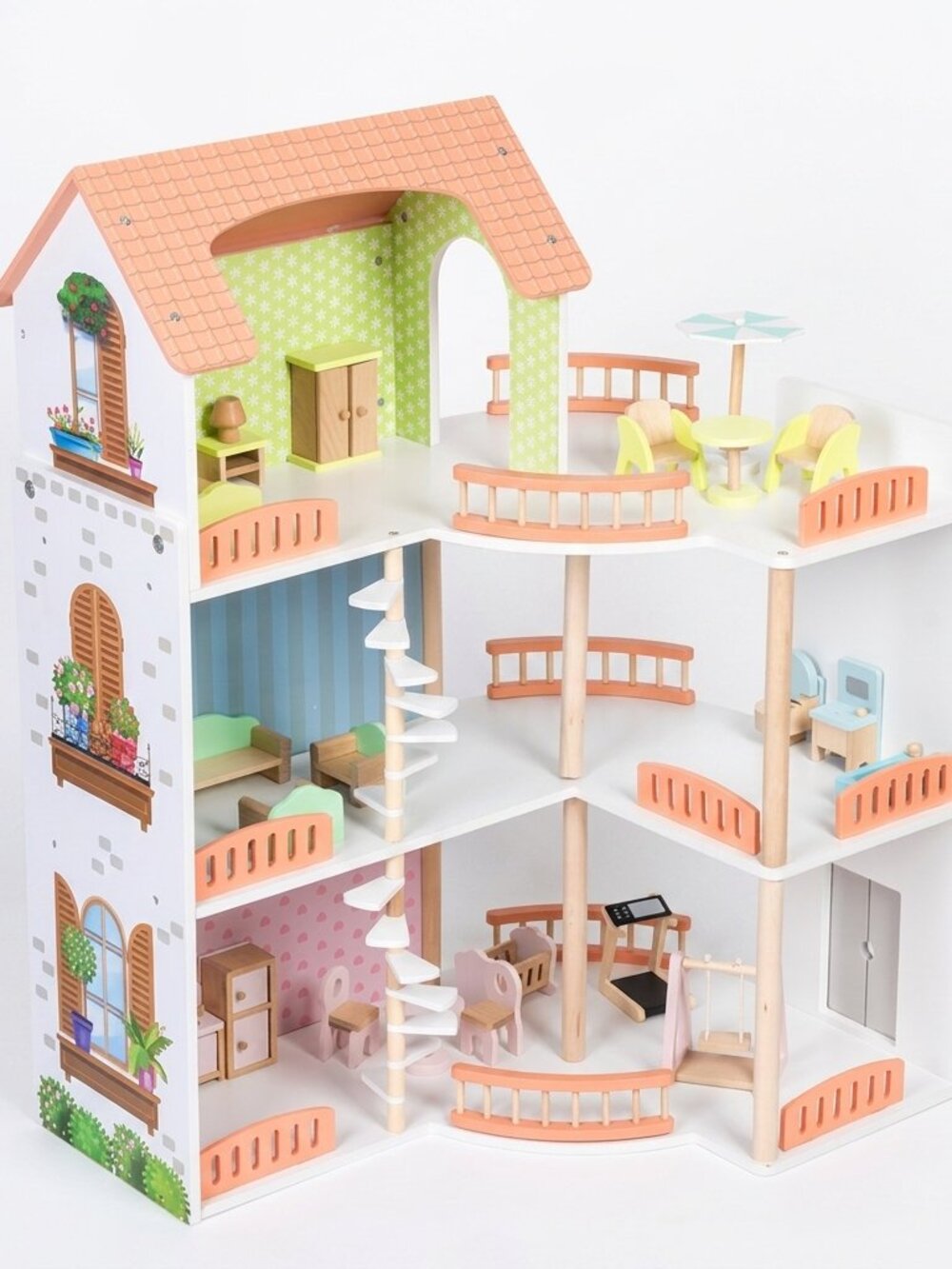 Wooden Dollhouse Playset, 3-Story Montessori Pretend Play Toy - Picture 16 of 16